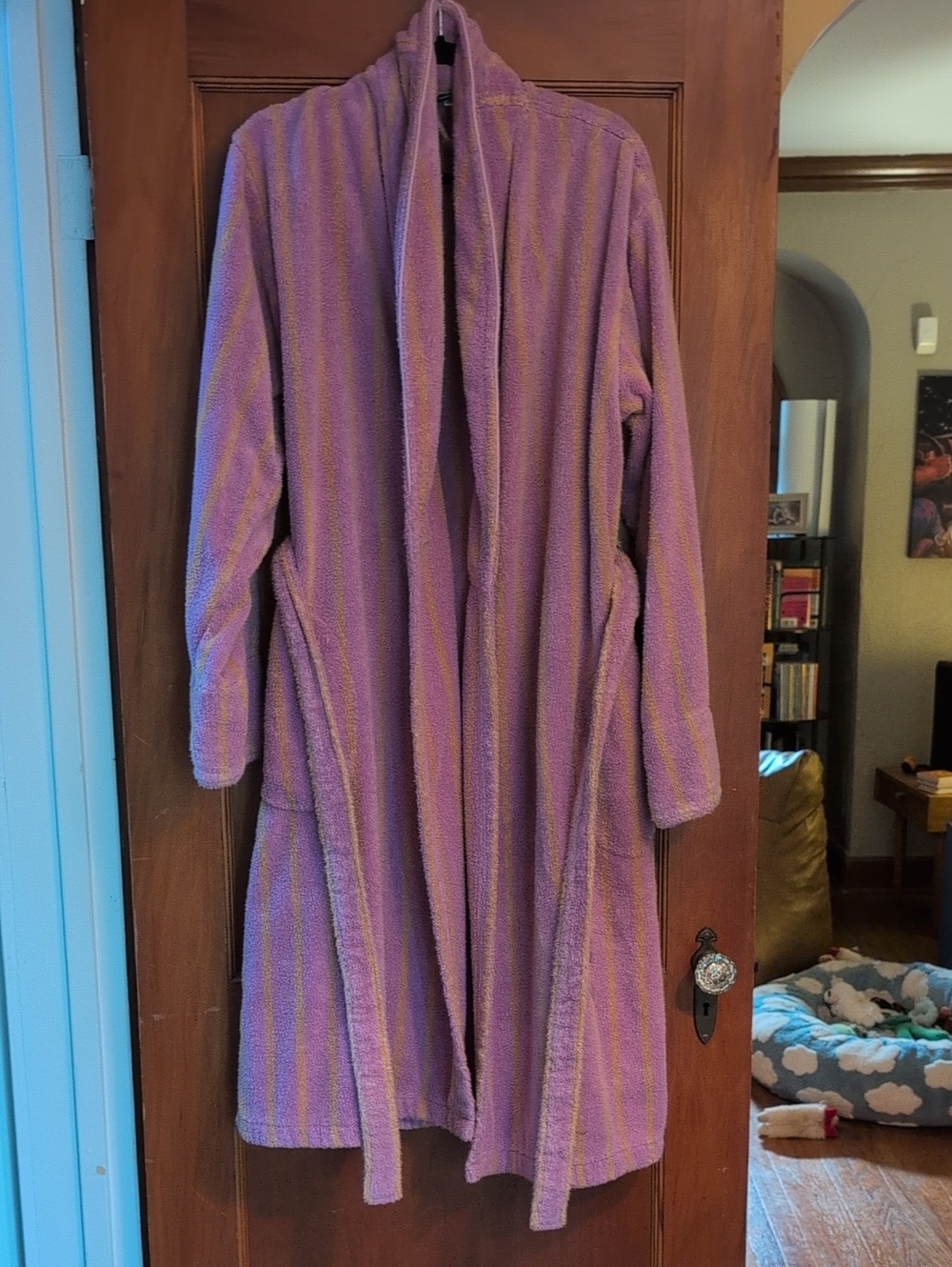 Brooklinen Lavender Teddy Robe with Subtle Stripes